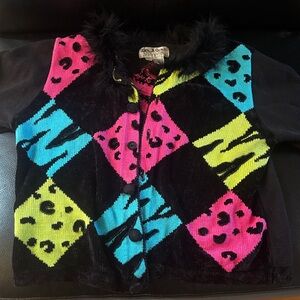 Vibrant Women's Cardigan with Fur Trim